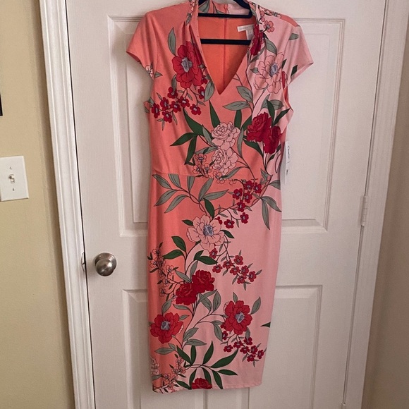 BOGO! NWT London Times Floral Print Cap Sleeve Sheath Dress In Pink size 10 - Picture 2 of 13